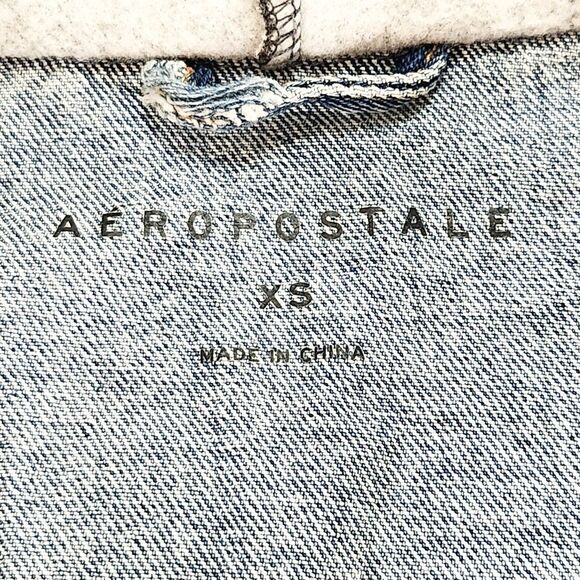 Aeropostale Fleece Hooded Jean Jacket Women's XS Denim Blue/Gray Button Front - Picture 9 of 12